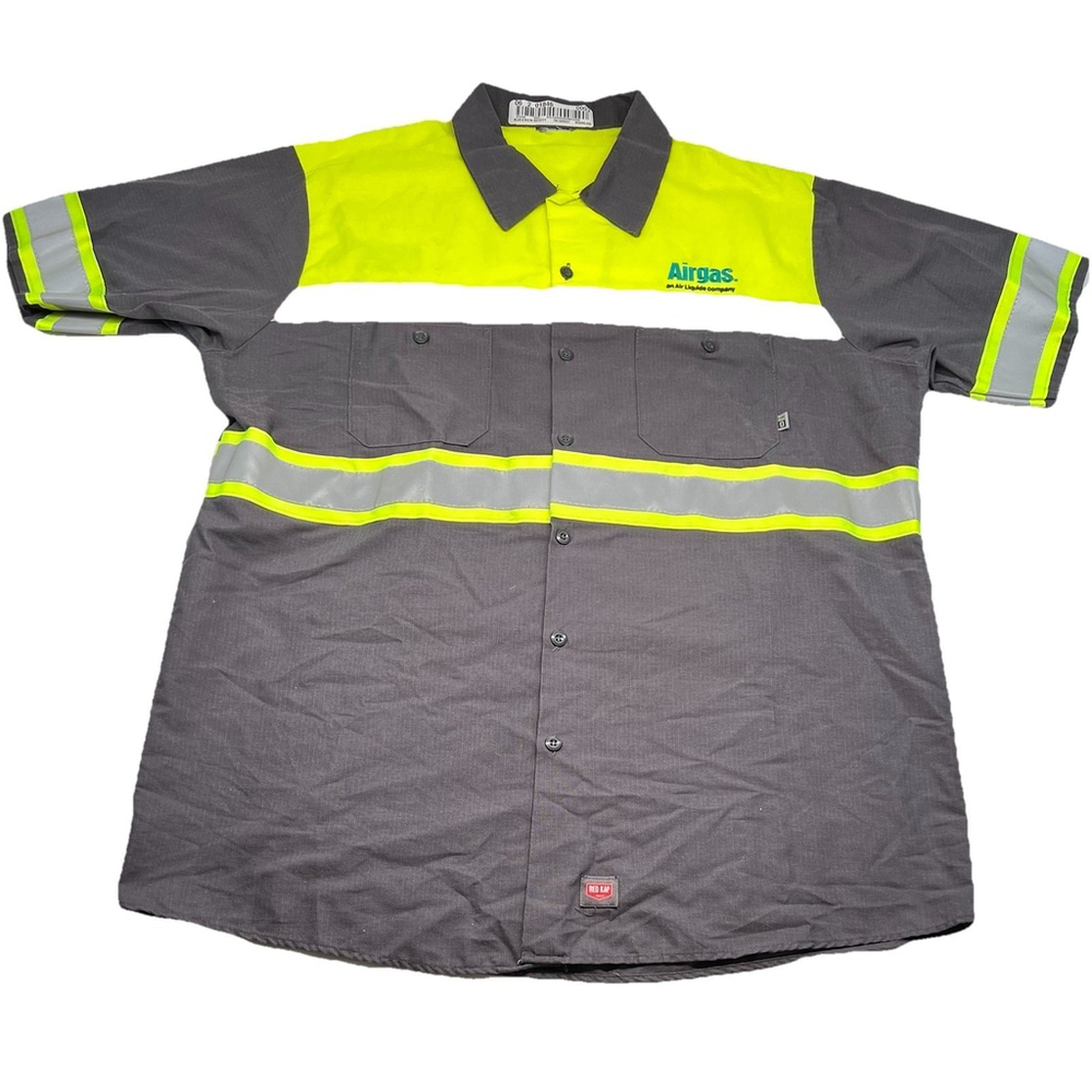 Red Kap Hi Visibility Work Shirt Mens XL SY80 Neon Yellow Gray Reflective